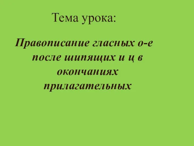 Тема урока: Правописание гласных о-е после шипящих и ц в окончаниях прилагательных