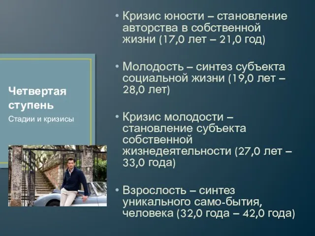 Кризис юности – становление авторства в собственной жизни (17,0 лет – 21,0