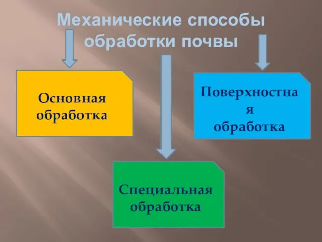 Механические способы обработки почвы Основная обработка Специальная обработка Поверхностная обработка