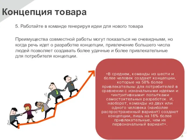 Концепция товара 5. Работайте в команде генерируя идеи для нового товара Преимущества