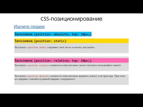 CSS-позиционирование Изучите теорию