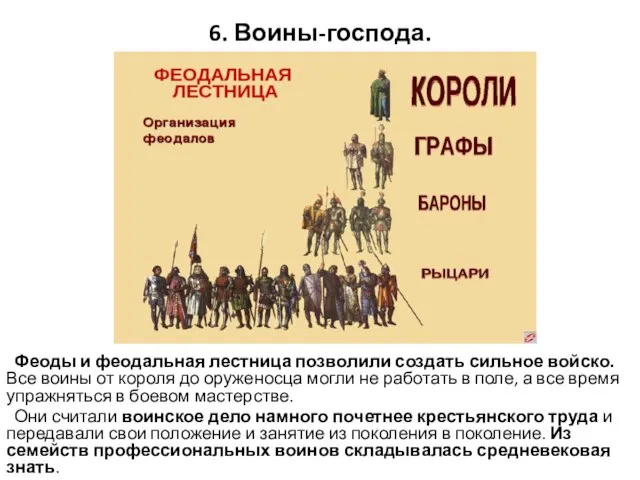 6. Воины-господа. Феоды и феодальная лестница позволили создать сильное войско. Все воины