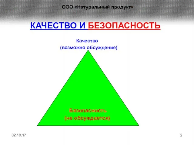 КАЧЕСТВО И БЕЗОПАСНОСТЬ Качество (возможно обсуждение) Безопасность (не обсуждается) 02.10.17