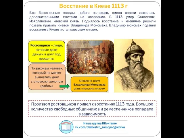 Восстание в Киеве 1113 г Все бесконечные походы, набеги половцев, смена власти