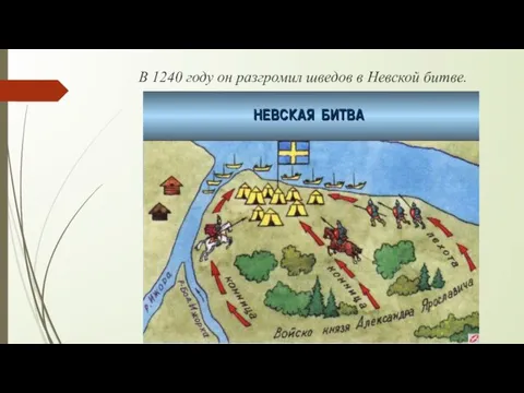 В 1240 году он разгромил шведов в Невской битве.