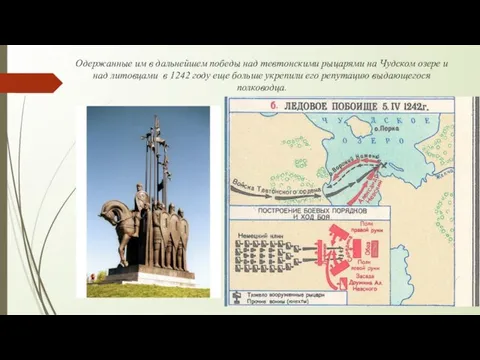 Одержанные им в дальнейшем победы над тевтонскими рыцарями на Чудском озере и