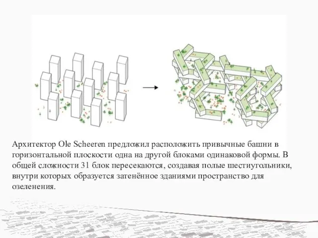 Архитектор Ole Scheeren предложил расположить привычные башни в горизонтальной плоскости одна на