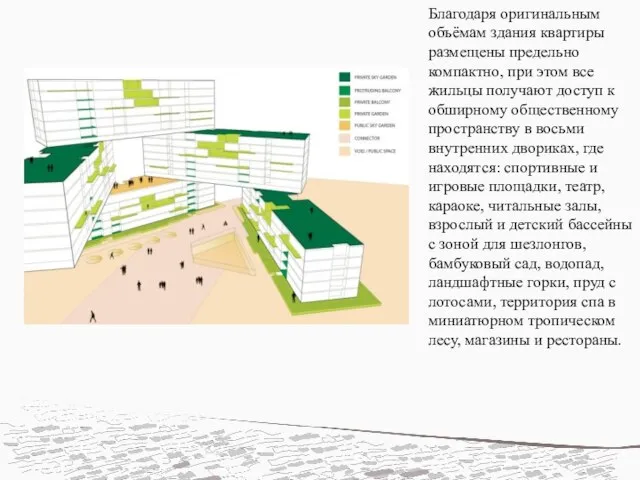 Благодаря оригинальным объёмам здания квартиры размещены предельно компактно, при этом все жильцы