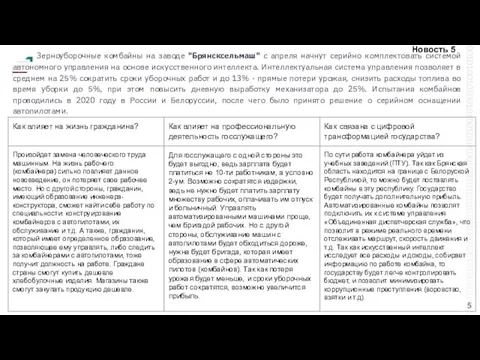 Зерноуборочные комбайны на заводе "Брянсксельмаш" с апреля начнут серийно комплектовать системой автономного