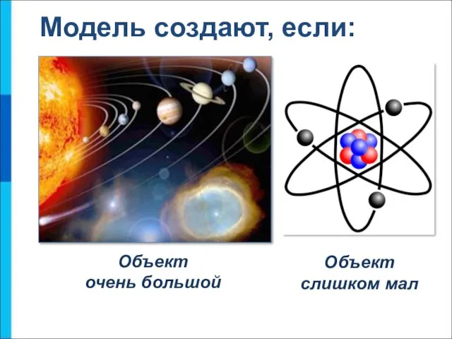 Модель создают, если: Объект очень большой Объект слишком мал