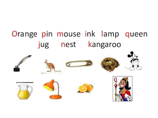Orange pin mouse ink lamp queen jug nest kangaroo