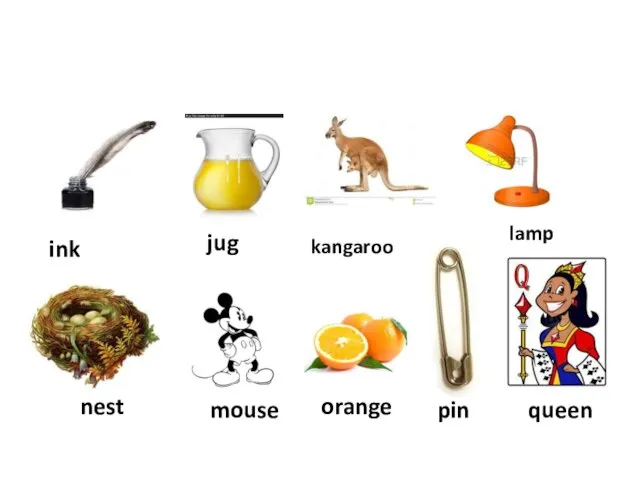 ink jug kangaroo lamp nest mouse orange pin queen