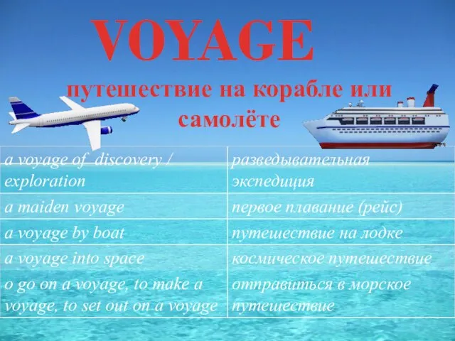 VOYAGE путешествие на корабле или самолёте