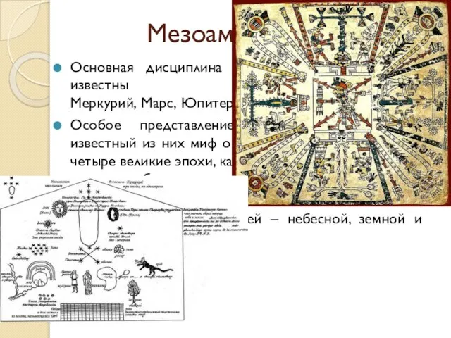 Мезоамерика. Основная дисциплина – астрономия. Майя были известны планеты Венера, Меркурий, Марс,