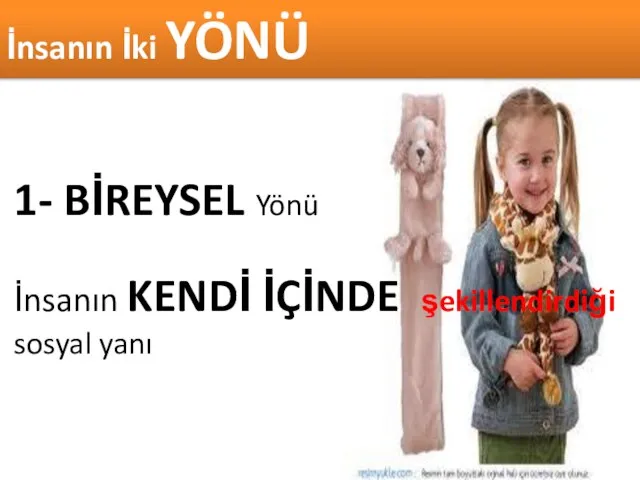 1- BİREYSEL Yönü İnsanın KENDİ İÇİNDE şekillendirdiği sosyal yanı İnsanın İki YÖNÜ