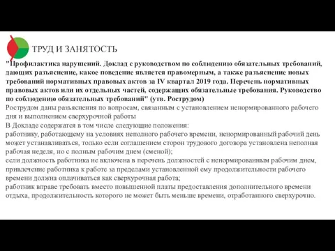 ТРУД И ЗАНЯТОСТЬ "Профилактика нарушений. Доклад с руководством по соблюдению обязательных требований,