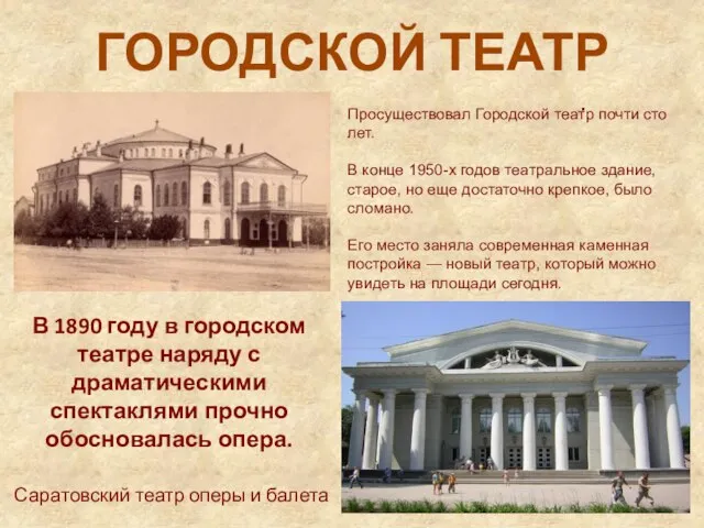 ГОРОДСКОЙ ТЕАТР . Просуществовал Городской театр почти сто лет. В конце 1950-х