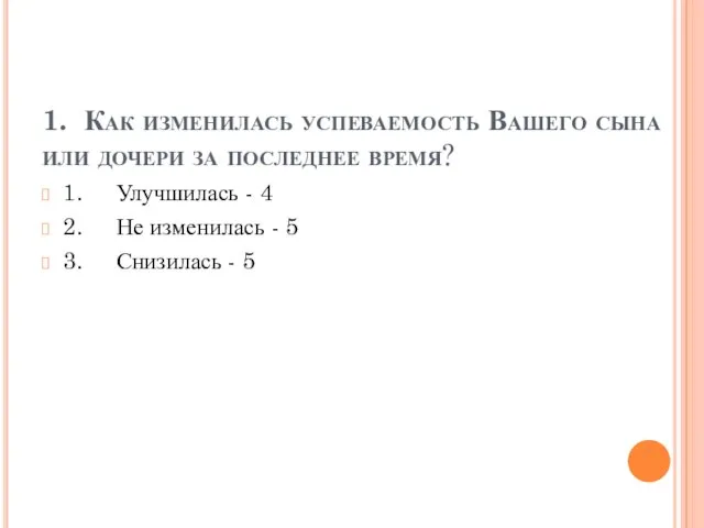 1. Как изменилась успеваемость Вашего сына или дочери за последнее время? 1.