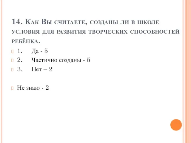 14. Как Вы считаете, созданы ли в школе условия для развития творческих