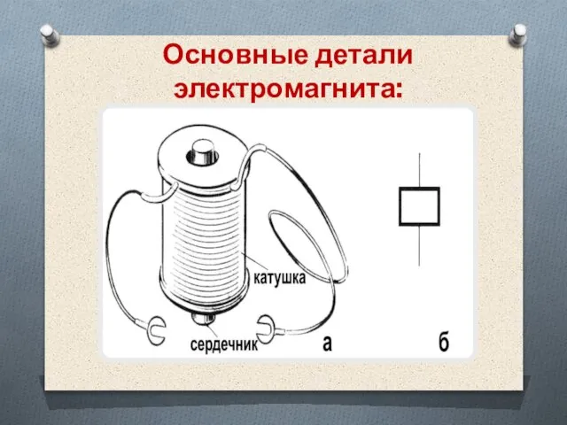 Основные детали электромагнита: