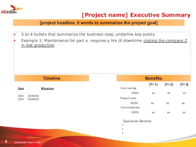 [Project name] Executive Summary 3 to 4 bullets that summarize the business