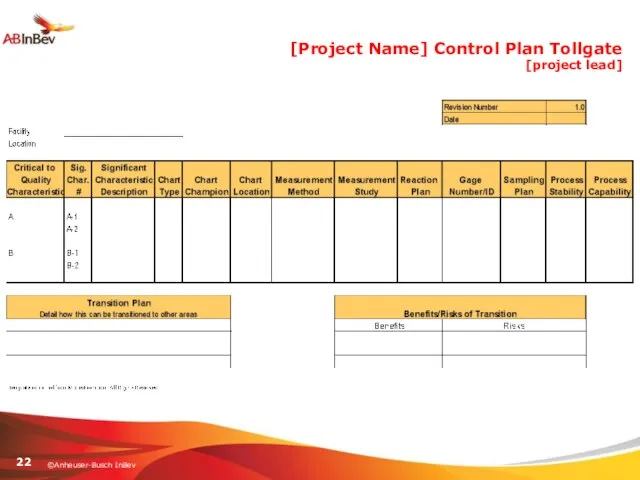 [Project Name] Control Plan Tollgate [project lead]