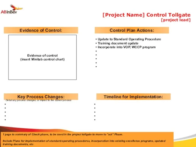 [Project Name] Control Tollgate [project lead] 1 page to summary of Check