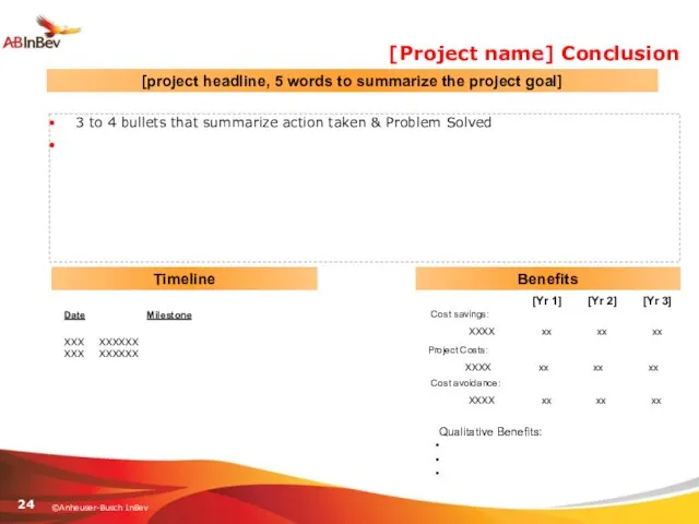 [Project name] Conclusion 3 to 4 bullets that summarize action taken &