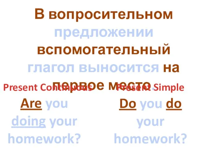 В вопросительном предложении вспомогательный глагол выносится на первое место. Are you doing