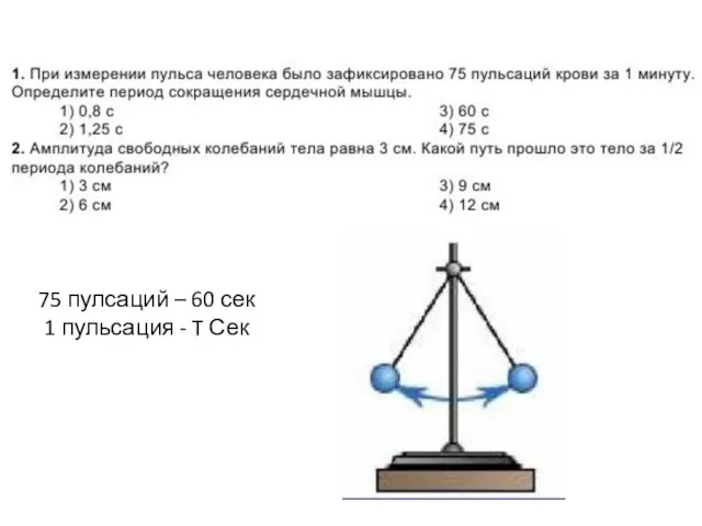 75 пулсаций – 60 сек 1 пульсация - T Сек