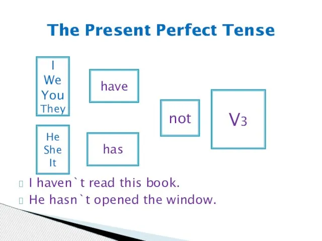 I haven`t read this book. He hasn`t opened the window. The Present