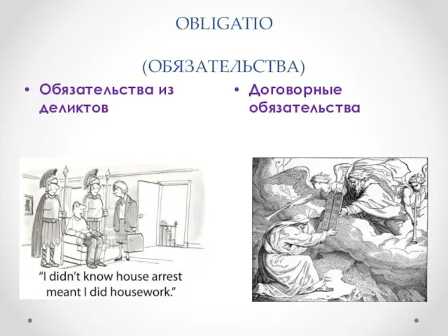 OBLIGATIO (ОБЯЗАТЕЛЬСТВА) Договорные обязательства Обязательства из деликтов