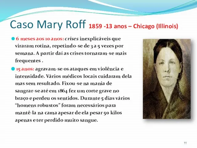 Caso Mary Roff 1859 -13 anos – Chicago (Illinois) 6 meses aos