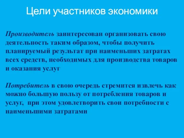 Производитель заинтересован организовать свою деятельность таким образом, чтобы получить планируемый результат при