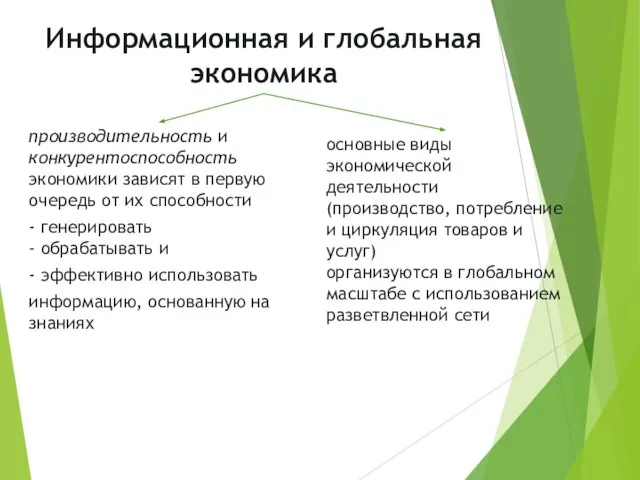 Информационная и глобальная экономика производительность и конкурентоспособность экономики зависят в первую очередь