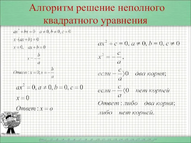 Алгоритм решение неполного квадратного уравнения