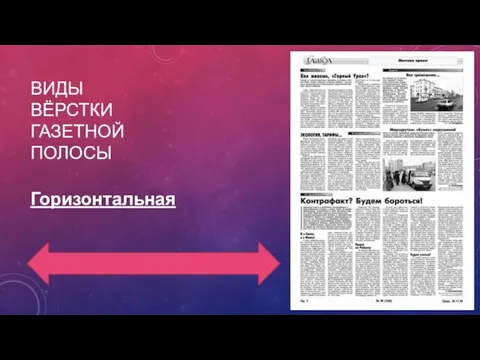 ВИДЫ ВЁРСТКИ ГАЗЕТНОЙ ПОЛОСЫ Горизонтальная