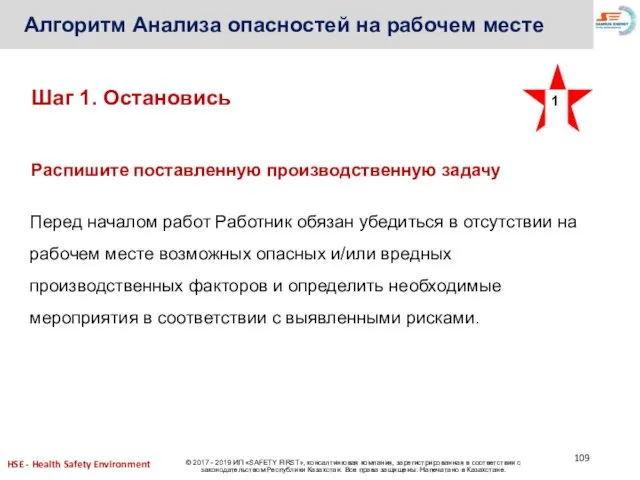 Алгоритм Анализа опасностей на рабочем месте 1 Перед началом работ Работник обязан