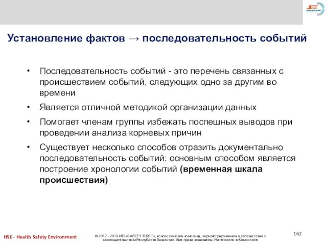 Установление фактов → последовательность событий Последовательность событий - это перечень связанных с