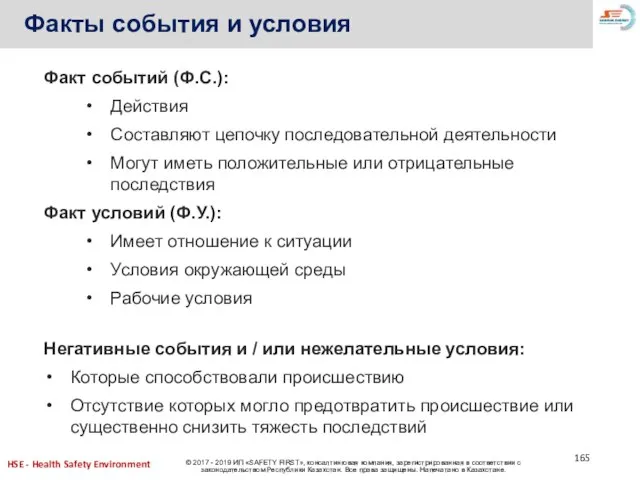 Факты события и условия Факт событий (Ф.С.): Действия Составляют цепочку последовательной деятельности