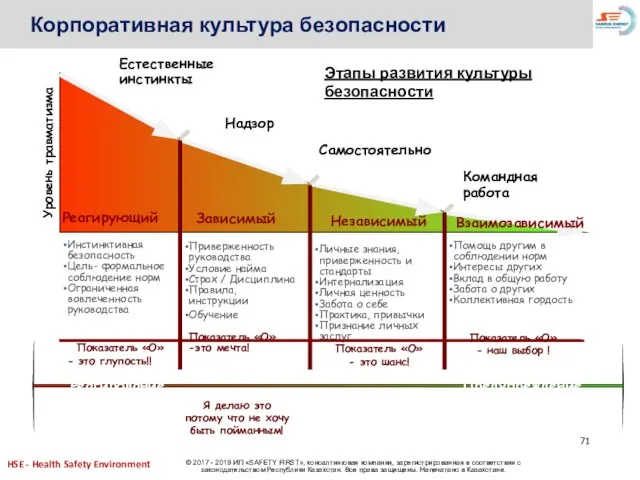 Уровень травматизма Инстинктивная безопасность Цель- формальное соблюдение норм Ограниченная вовлеченность руководства Показатель