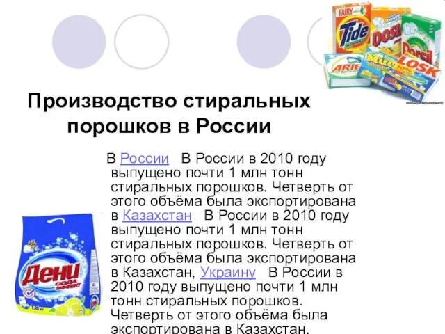 Производство стиральных порошков в России В России В России в 2010 году