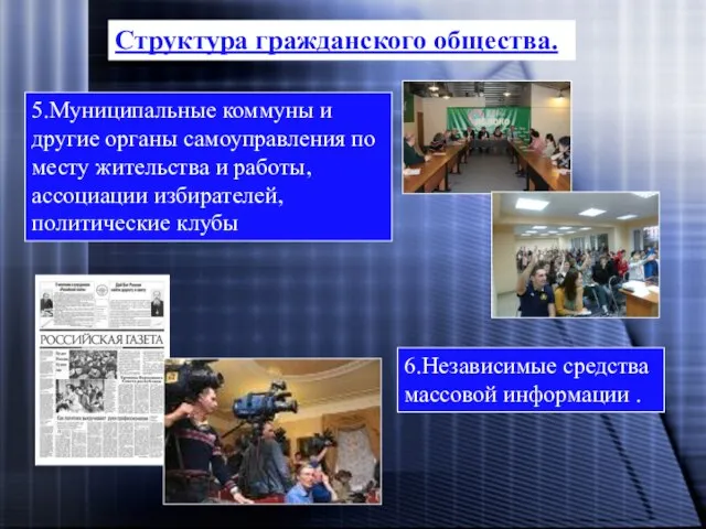 Структура гражданского общества. 5.Муниципальные коммуны и другие органы самоуправления по месту жительства