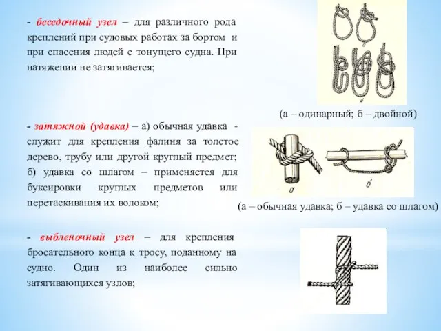 - беседочный узел – для различного рода креплений при судовых работах за