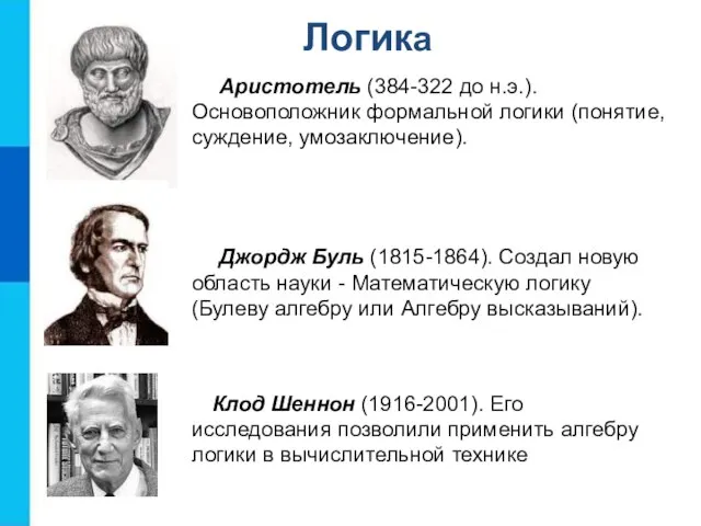 Клод Шеннон (1916-2001). Его исследования позволили применить алгебру логики в вычислительной технике