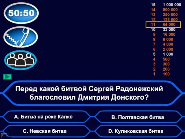 Перед какой битвой Сергей Радонежский благословил Дмитрия Донского? А. Битва на реке