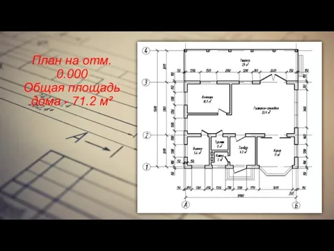 План на отм. 0.000 Общая площадь дома - 71.2 м²