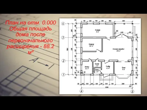 План на отм. 0.000 Общая площадь дома после первоначального расширения - 88.2 м²