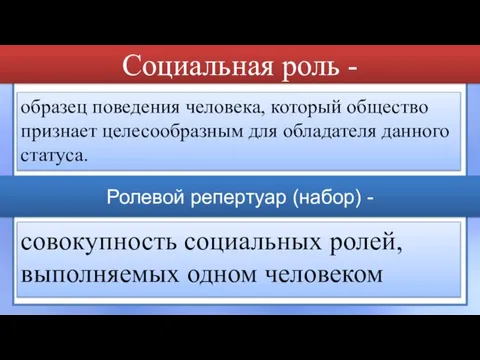 Социальная роль - образец поведения человека, который общество признает целесообразным для обладателя