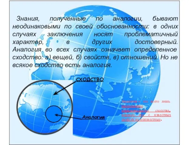 Аналогия – это всего лишь продолжение первоначального сходства, перенос его с известных